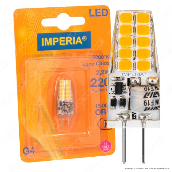 Imperia Lampadina LED Bispina G4 2.2W SMD 12V AC/DC Tubolare - mod. 210703