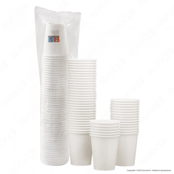 50 Bicchieri in Carta Biodegradabile Colore Bianco 165ml