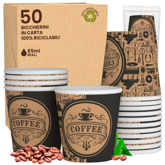 50 pz Bicchieri da caffè in carta stampati € 0,035 Cad + Iva - Bicchiere  118cc (50pz)
