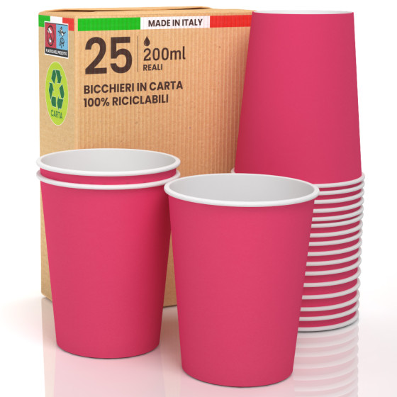 25 Bicchieri di carta rosa chiaro 200ml