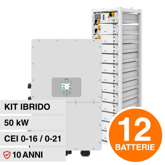V-Tac Kit Fotovoltaico Inverter Trifase Ibrido 50kW IP65 + 12 Accumulatori...
