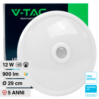 V-Tac Pro VT-13CCT Plafoniera LED Rotonda 12W SMD Chip Samsung Sensore PIR di...