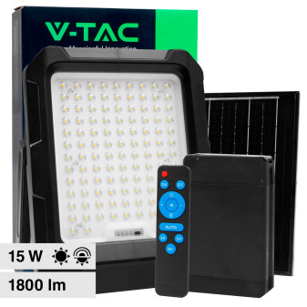 V-Tac VT-102W Faro LED 15W Faretto IP65 con Pannello Solare Sensore...