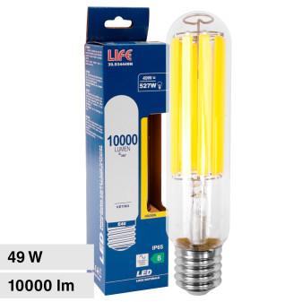 Life Lampadina LED E40 49W Tubolare T52 Filament 204 lm/W IP65 in Vetro...