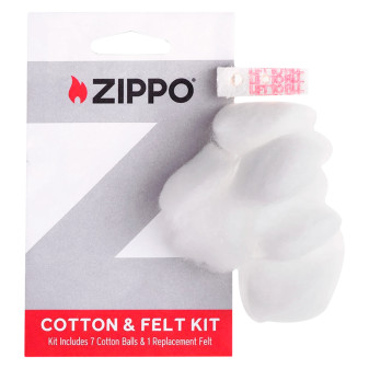 Zippo Cotton & Felt Replacement Kit 7 Batuffoli in Cotone e 1 Feltro Di...